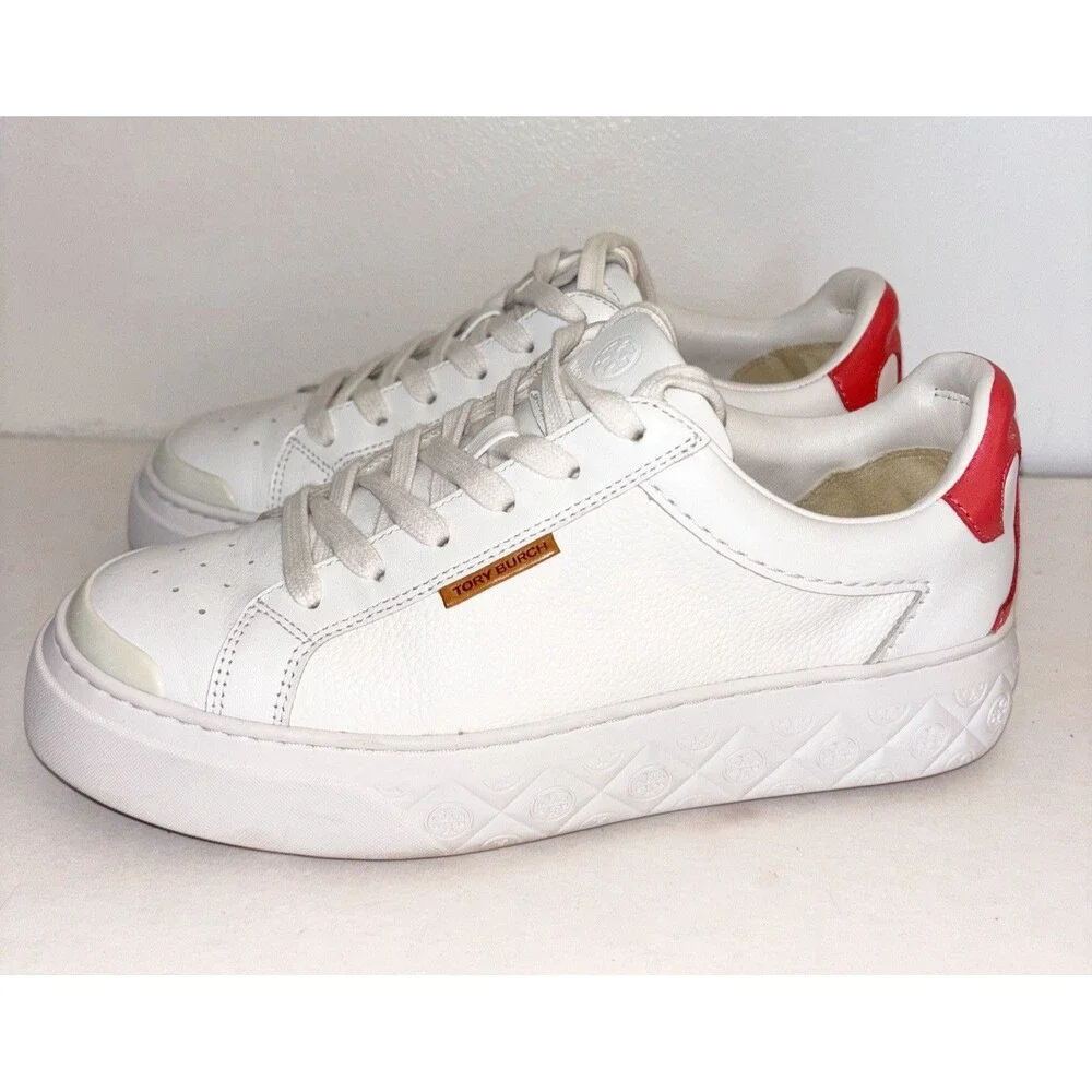 Tory Burch Ladybug Leather Sneakers Trainer Purity Coral Crush US 8